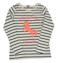 Smetanovo-tmavomodré pruhované tričko s koněm Dopodopo