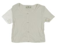 Bílé žebrované crop tričko s knoflíky