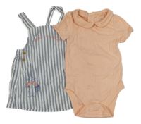 2set - Modro-bílé pruhované lehké laclové šaty s Králíčkem Petrem + meruňkové body s límečkem M&S