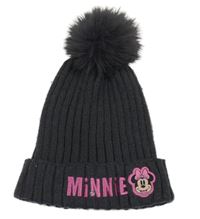 Antracitová žebrovaná pletená čepice s Minnie a bambulí Primark