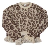 Béžovo-hnedý chlpatý sveter s leopardím vzorom River Island