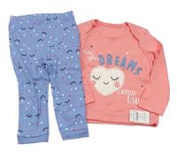 Růžovo-modré pyžamo s nápisem a srdcem Nutmeg