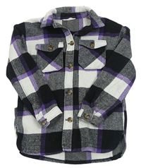 Bílo-černo-lila kockovaný košeľový kabát s vreckami H&M