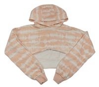Meruňkovo-biela batikovaná crop mikina s kapucňou F&F