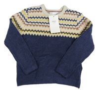 Nové - béžovo-tmavomodrý vzorovaný svetr M&S