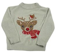 Sivý žinylkový sveter so sobom zn. C&A