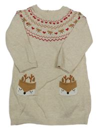 Smetanové vzorované svetrové šaty se soby Primark