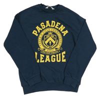 Tmavomodrá mikina so žltymi nápisy H&M