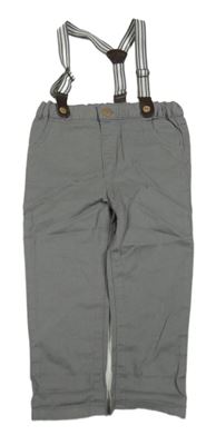 Šedé plátěné kalhoty s kšandami