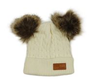 Bílá vzorovaná pletená čepice s bambulemi 