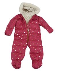 Malinová šušťáková zimná kombinéza so srdiečkami a kapucňou George