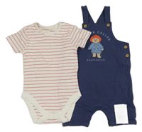 Nové - 2 set - bielo-červené pruhované body + tmavomodré na traké kraťasy s medvěďom George