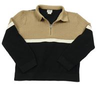 Hnedo-čierne úpletové vzorované polo tričko River Island