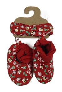 Nové - 2 set - červené capáčky s Minnie + slinták Primark