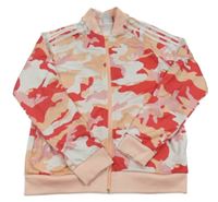 Meruňkovo-červená army sportovní propínací mikina s logem Adidas