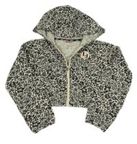 Čierno-béžová kvetovaná crop prepínaci mikina s kapucňou