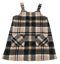 Ružovo-čierne kockované vlnené na traké šaty F&F