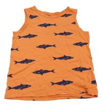 Oranžové tielko s tmavomodrymi žralokmi H&M