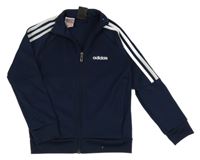 Tmavomodrá sportovní propínací mikina s pruhy a logem Adidas