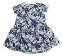 Bielo-tmavomodré šaty s listami Vertbaudet