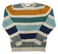 Zeleno-béžovo-hnedý pruhovaný ľahký sveter H&M