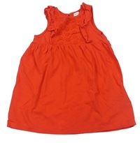 Červené bavlnené šaty s madeirou a volánikmi H&M