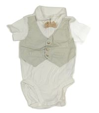Bílé body s našitou vestou a motýlkem H&M