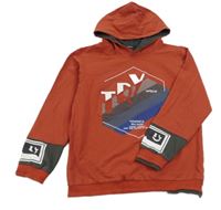 Tehlová mikina s potlačou a kapucňou