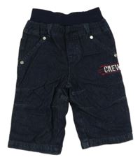 Tmavomodré rifle s úpletový pasom a nápisom