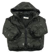 Tmavošedá šusťáková zimní bunda se srdíčky a kapucí H&M