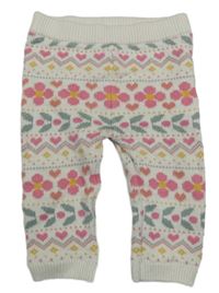 Bílo-růžovo-zeleno-žluté vzorované pletené tepláky F&F