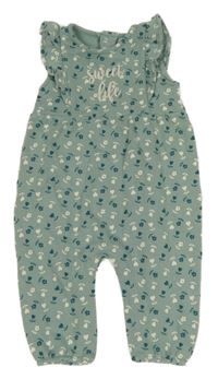 Zelený květovaný teplákový overal s nápisem a volánky 