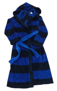 Tmavomodrý pruhovaný plyšový župan s kapucňou H&M