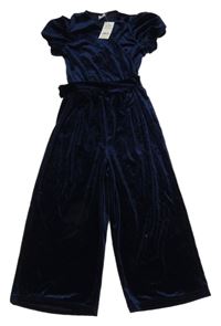 Nové - Tmavomodrý sametový kalhotový overal s páskem Little kids
