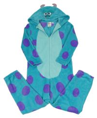Modro-fialová puntíkatá plyšová kombinéza s kapucí - Sully H&M
