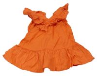 Korálové plátenné šaty s volánikom s madeirou H&M