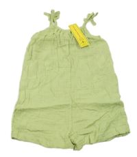 Nové - Svetlozelený kraťasový mušelínový overal Shein
