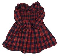 Vínovo-tmavomodré kockované trblietavé šaty s golierikom