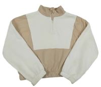 Bielo-béžová crop mikina so šusťákovými prvky Primark