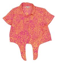 Fuchsiovo-oranžová vzorovaná crop halenka Bluezoo