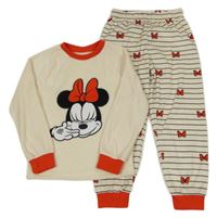 Béžovo-červeno-čierne plyšové pyžama s Minnie