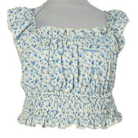 Dámský smetanový kytičkovaný žabičkový crop top Shein 