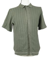 Nové - Pánske sivé rebrované pletené prepínaci tričko s golierikom River Island