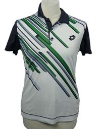 Pánske bielo-tmavomodro-zelené vzorované športové polo tričko Lotto