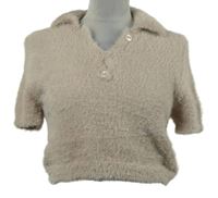 Nové - Dámské béžové chlupaté crop tričko s límečkem Primark 