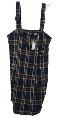 Nové - Dámské tmavomodro-žluto-červené kostkované šaty Boohoo 