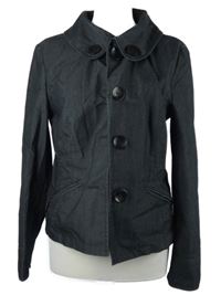 Dámský tmavošedý proužkovaný plátěný krátký kabát G.W.