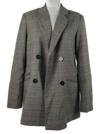 Dámský hnědo-červený kostkovaný kabát C&A