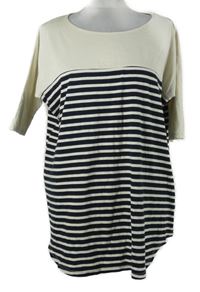 Dámské béžovo-tmavomodré pruhované volné tričko BDG 