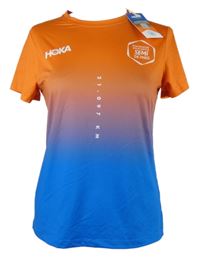 Nové - Dámské červeno-modré ombré sportovní tričko s nápisy Hoka 
